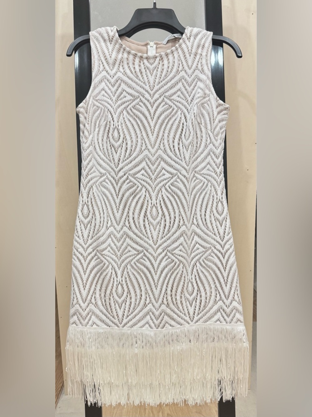 Julia Jordan cream crochet/lace fringe dress. Size 2